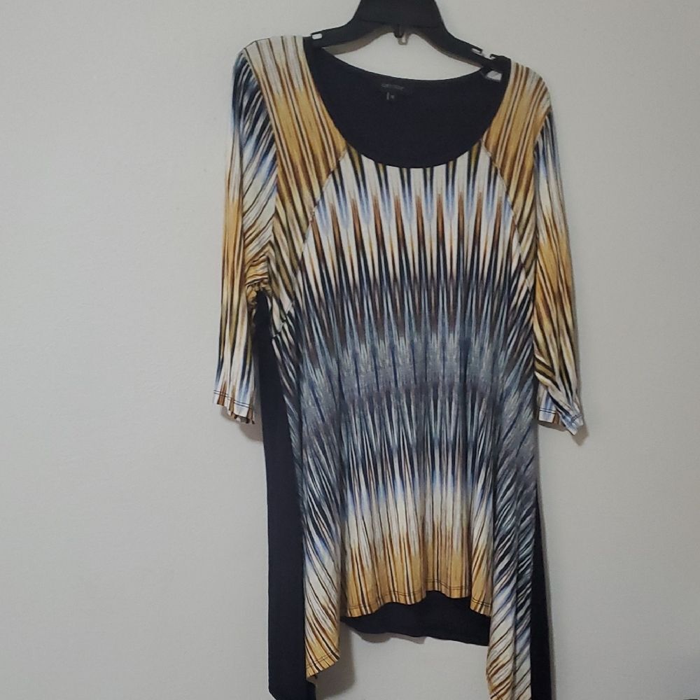Karen Kane Multicolor Chevron Tunic — Black, Gold, Blue
